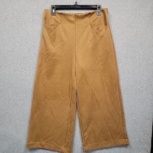 T Tahari Wide Leg Faux Suede Crop Pants Women's Size Medium Tan Comfort Boho